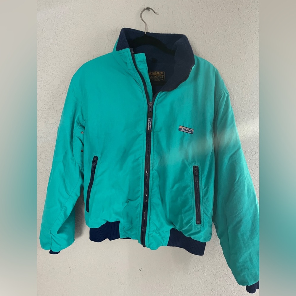 Eddie Bauer vintage retro teal and navy zip up jacket - medium